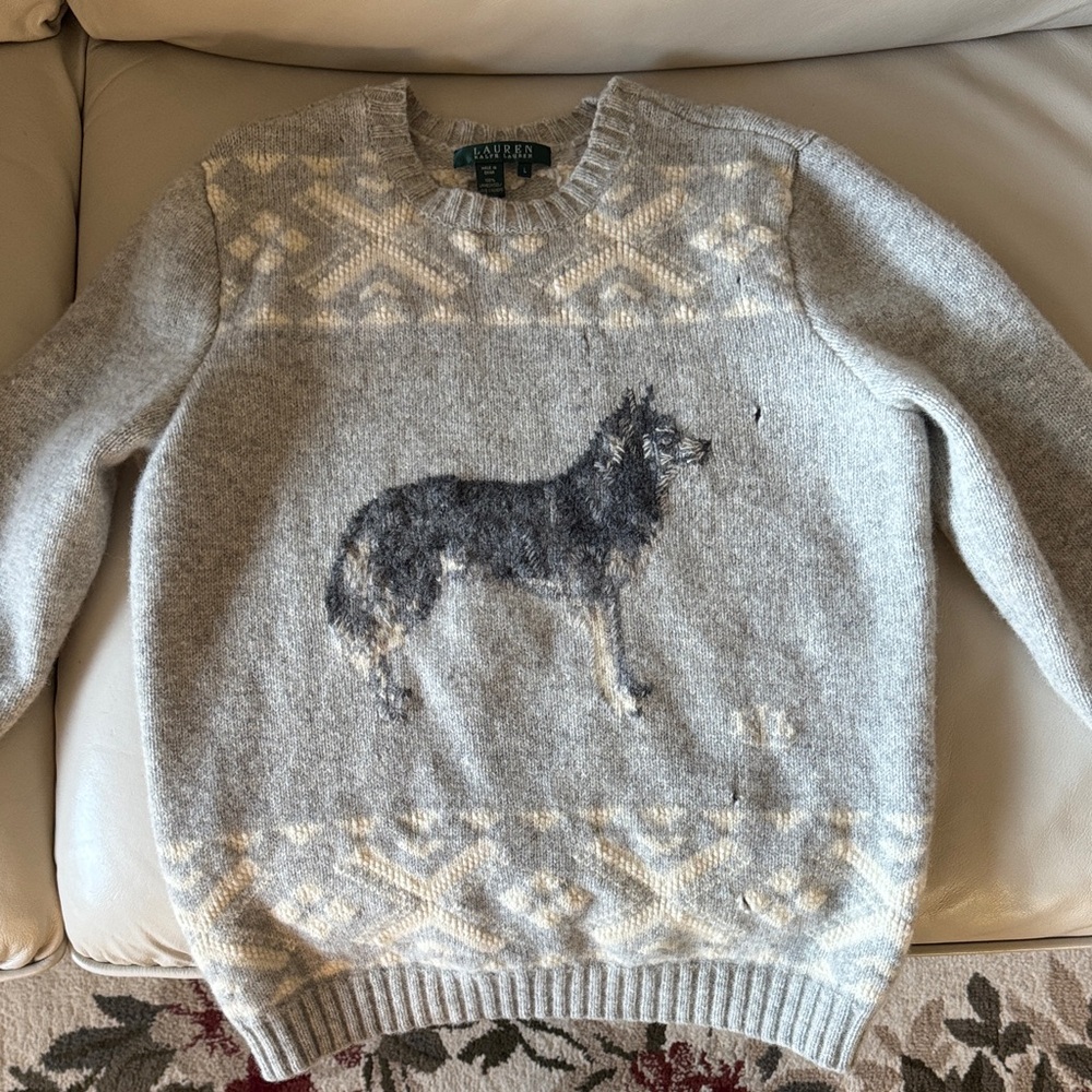 Ralph Lauren Gray Sweater with Dog Motif